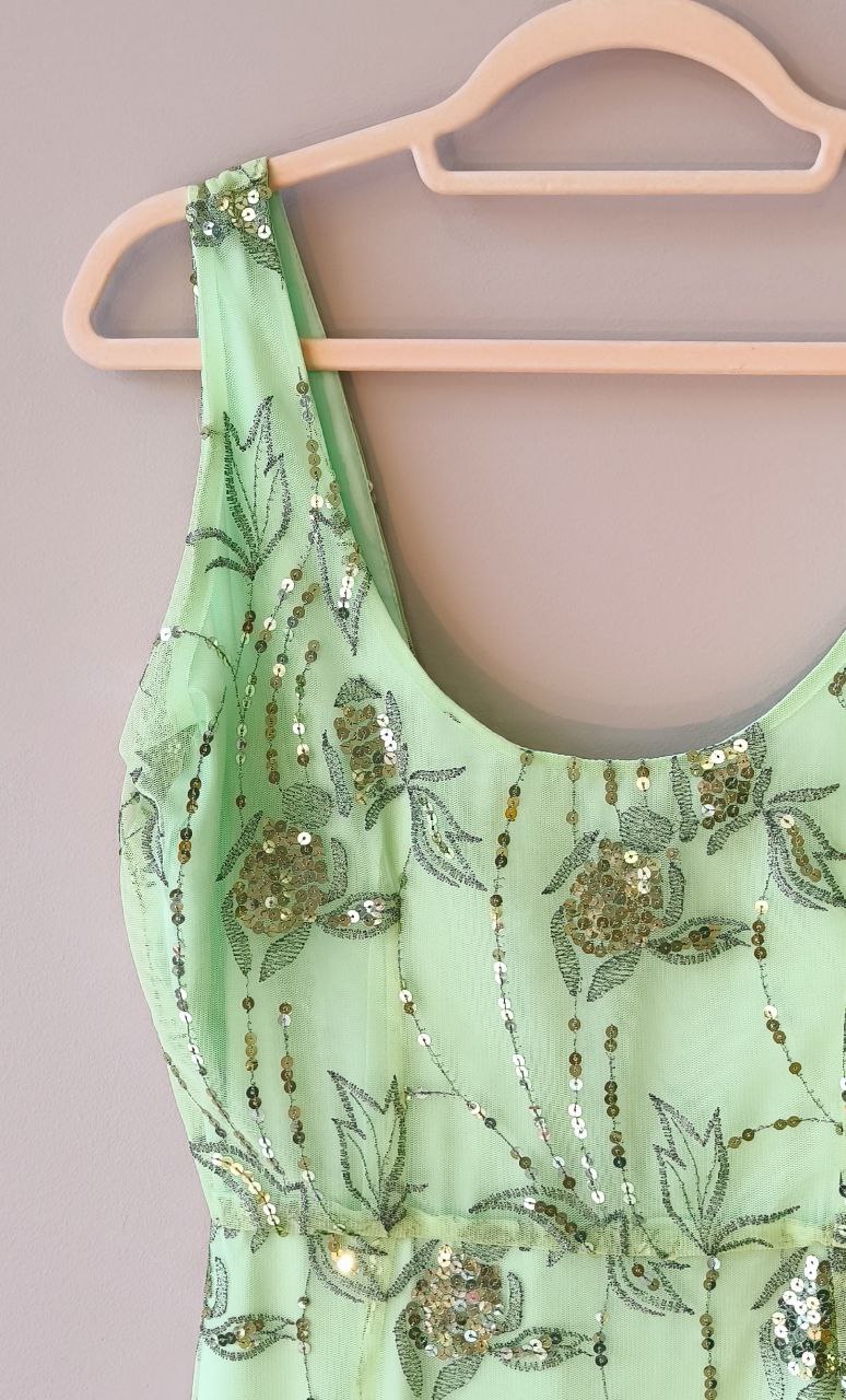 Abito Red Carpet Tubino Lungo in pizzo ricamato verde mela