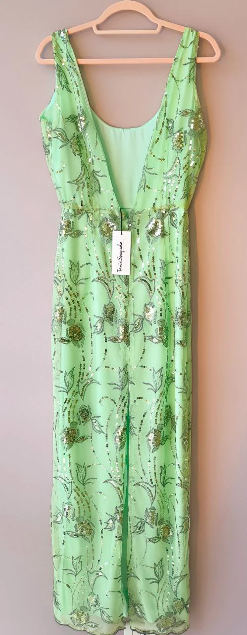 Abito Red Carpet Tubino Lungo in pizzo ricamato verde mela - immagine 4