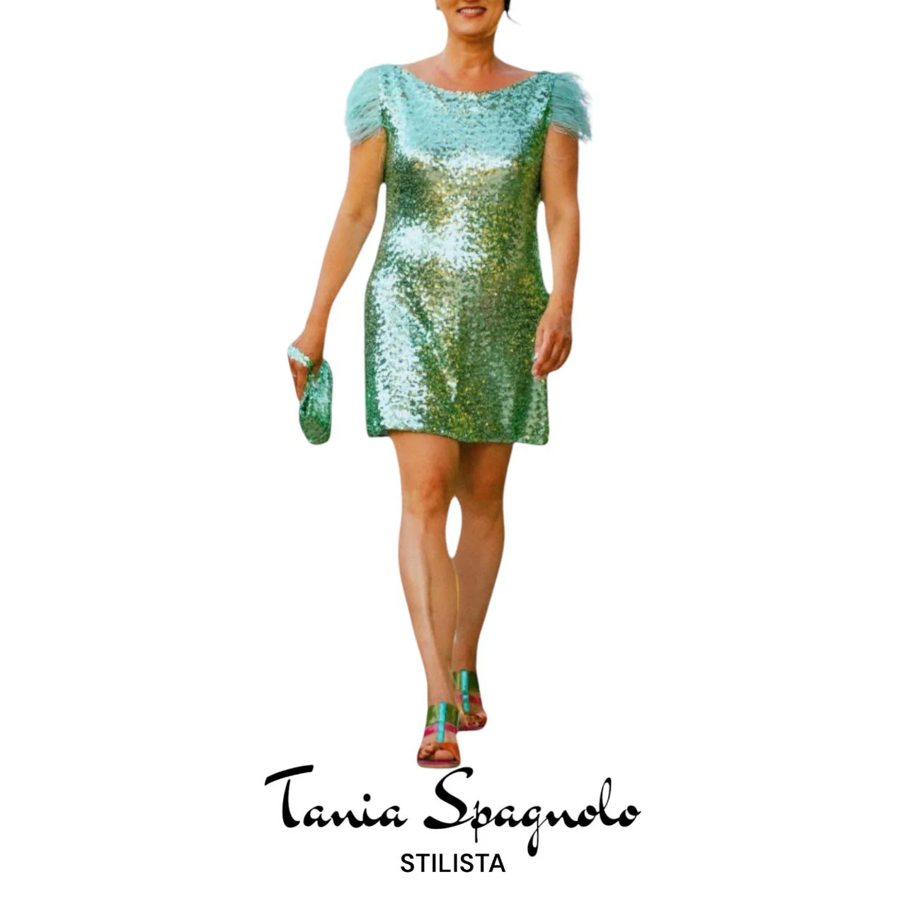 Abito Red Carpet Tubino Corto Da Cocktail in Paillettes e Piume - immagine 3