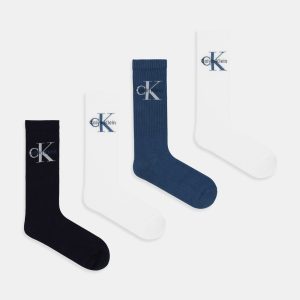 Multipack di 4 Calzini marca Calvin Klein Uomo – Cotone Elasticizzato – Bianco/Blu/Nero – taglia unica 40-45