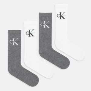 Multipack di 4 Calzini marca Calvin Klein Uomo – Cotone Elasticizzato – Bianco/Grigio Mélange – taglia unica 40-45