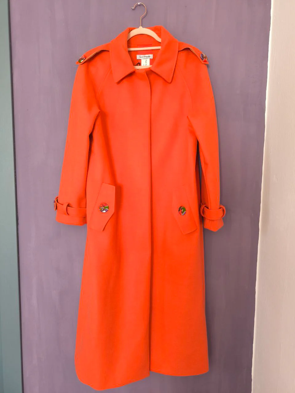 Cappotto arancione modello lungo con colletto - lana - immagine 3