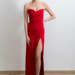 Abito Red Carpet Tubino Lungo rosso scollo a cuore e spacco davanti