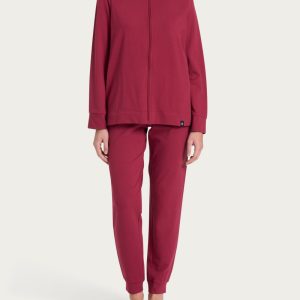 Tuta donna marca Ragno in Eco e fresco Cotton Piquet Stretch – Outer Space in colore bordeaux