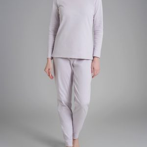 Pigiama Donna marca Ragno in 100% Caldo Cotone Interlock con scollo a V colore Lilla