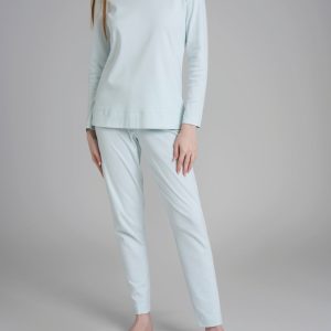 Pigiama Donna marca Ragno in 100% Caldo Cotone Interlock con scollo a V colore Verde Acqua