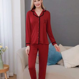 Pigiama donna in viscosa aperto avanti fantasia Cuore