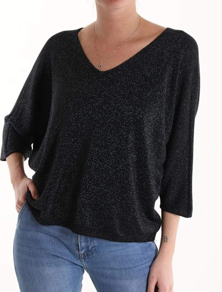 Maglia donna in lurex modello Chanellina con maniche a tre quarti in cotone e viscosa made in italy - immagine 3