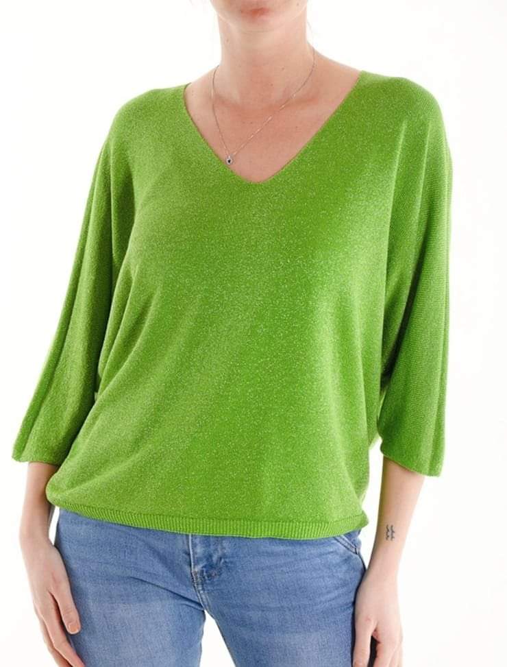 Maglia donna in lurex modello Chanellina con maniche a tre quarti in cotone e viscosa made in italy - immagine 4