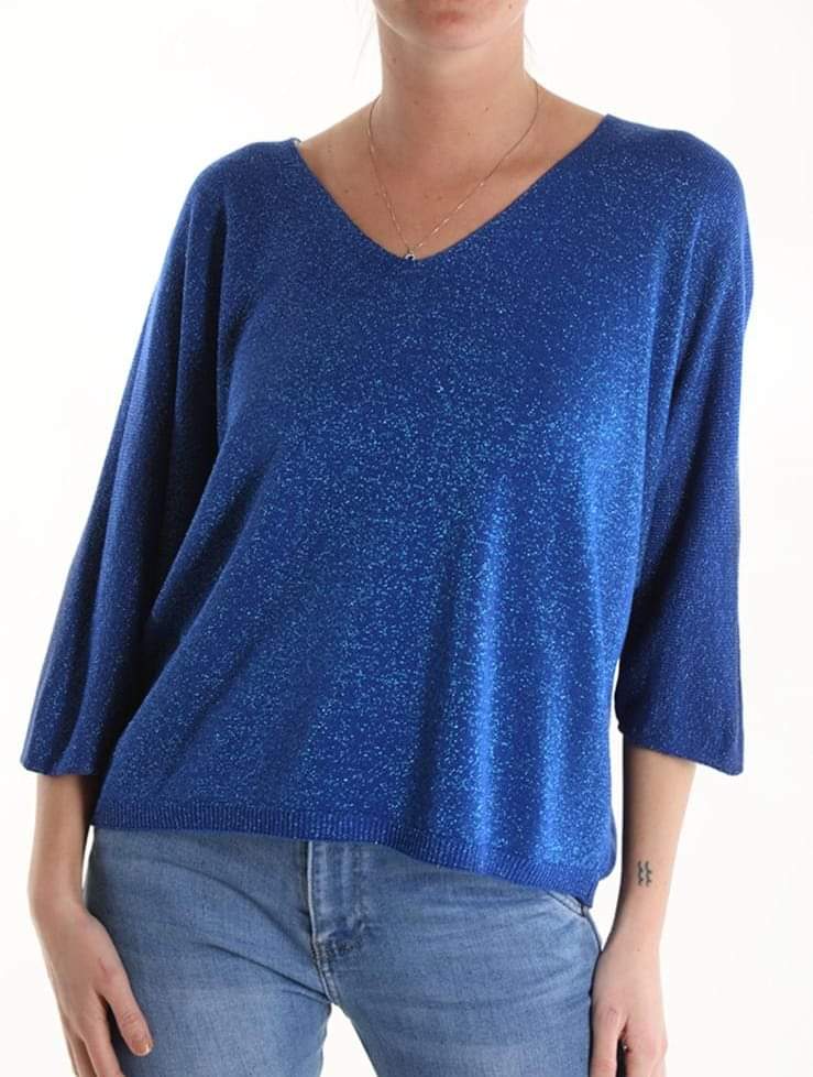 Maglia donna in lurex modello Chanellina con maniche a tre quarti in cotone e viscosa made in italy - immagine 2