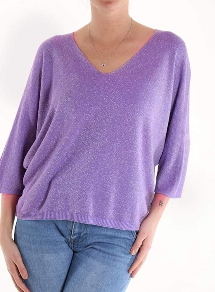 Maglia donna in lurex modello Chanellina con maniche a tre quarti in cotone e viscosa made in italy - immagine 7