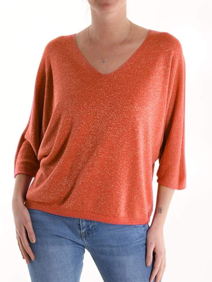 Maglia donna in lurex modello Chanellina con maniche a tre quarti in cotone e viscosa made in italy - immagine 9