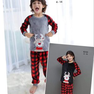 Pigiama natalizio per  bambini con Renna Rudolph in tessuto coral