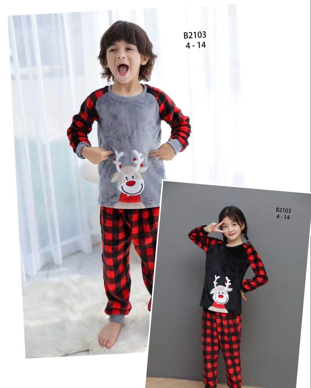 Pigiama natalizio per bambini con Renna Rudolph in tessuto coral - immagine 2