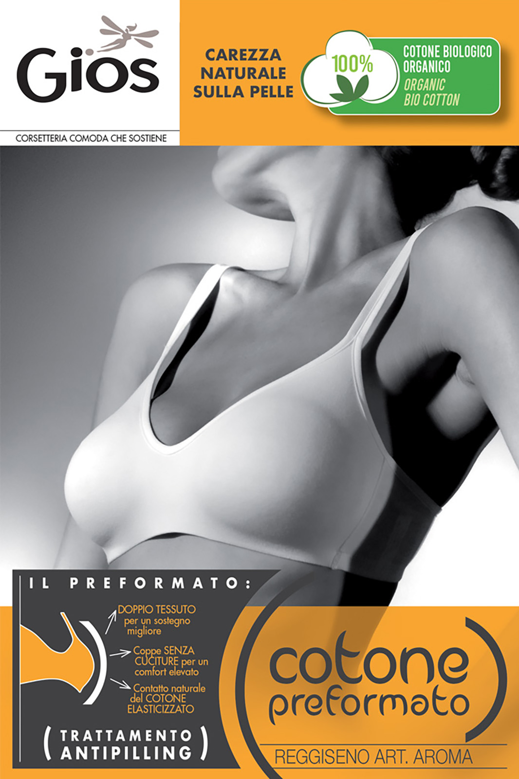 Reggiseno marca Gios modello Aroma in cotone biologico elasticizzato senza ferretto