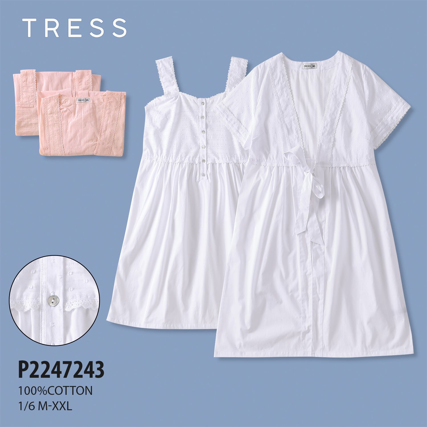 Set camicia da notte a spalla larga con vestaglia mezza manica - immagine 2