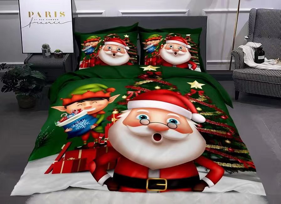 Copripiumino singolo natalizio modello Santa Claus con Elfo