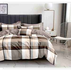 Copripiumino matrimoniale collezione modello “scacchi” colore beige e marrone