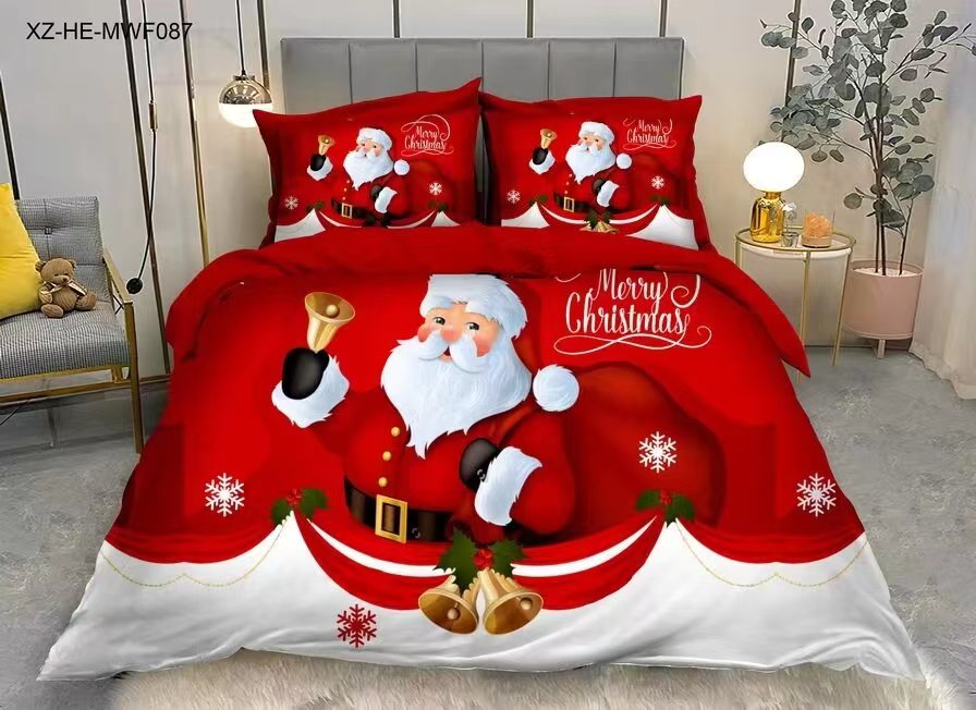 Copripiumino matrimoniale natalizio modello Babbo Natale con sacco e campane - immagine 2