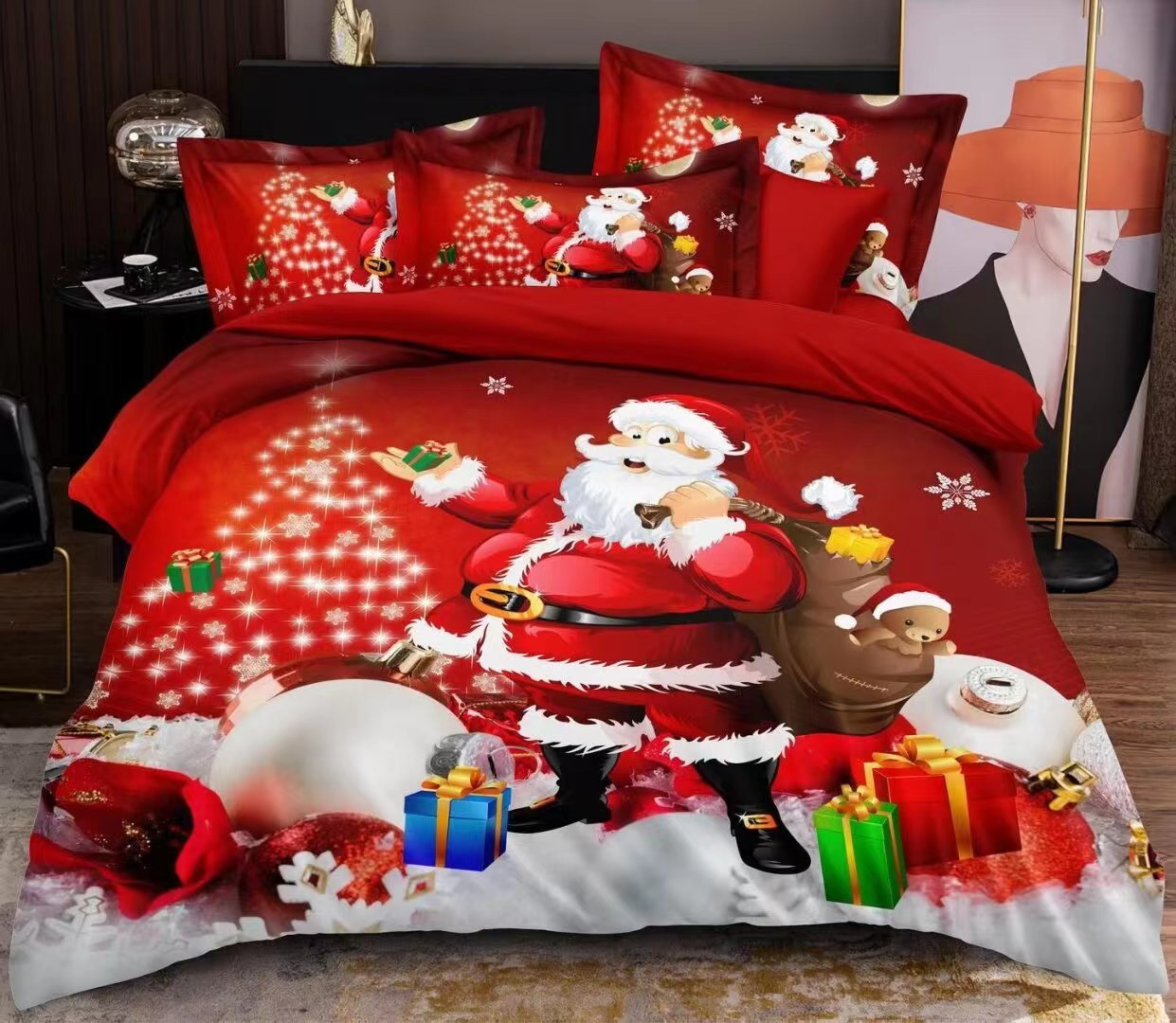 Copripiumino matrimoniale natalizio modello Babbo Natale con Regali - immagine 2