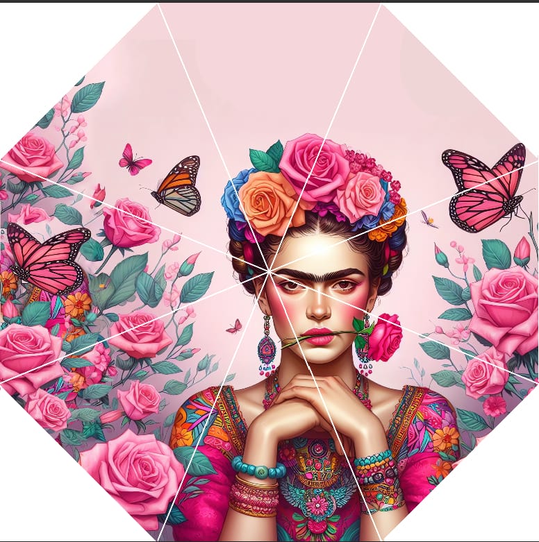 Ombrello d’ autore Frida Kahlo in colore rosa