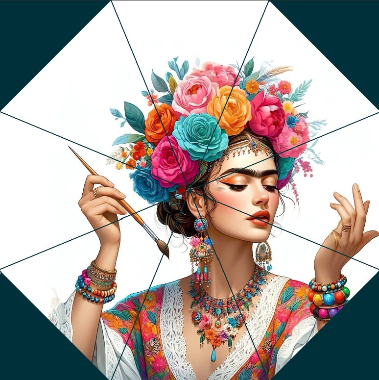 Ombrello d’ autore Frida Kahlo in colore bianco - immagine 2