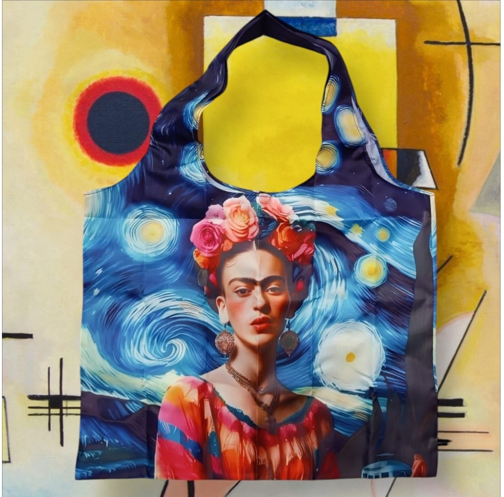 Shopping bag serie “quadri d’ autore” di Frida Kalo” modello autoritratto con cielo stellato
