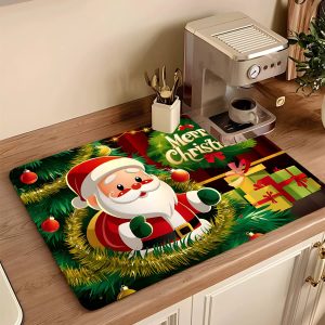 Tappetino natalizio da cucina super assorbente modello “Merry Christmas” in microfibra vulcanizzata 40X50cm