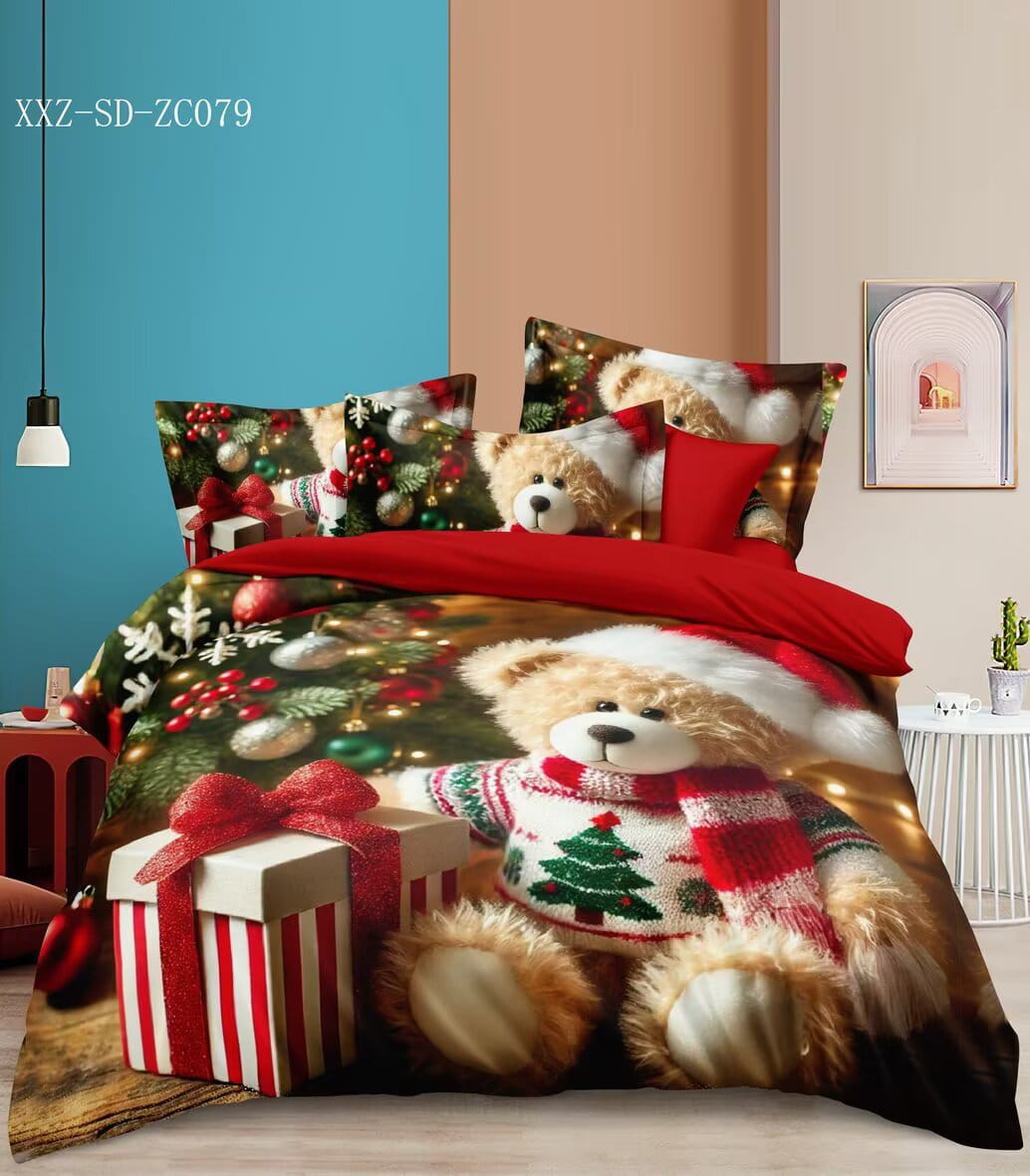🎄 Copripiumino matrimoniale Natalizio Teddy & Albero – Double Face con Federe Coordinate - immagine 2