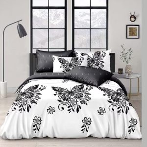 Copripiumino Matrimoniale Double Face – Farfalle Nero su Bianco + Pois