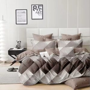 Copripiumino matrimoniale Double Face Geometrico colore beige e marrone – Eleganza Reversibile