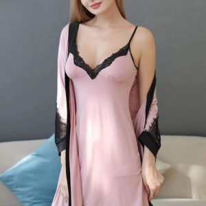 Completo donna in viscosa Kimono con sottoveste con inserti in pizzo