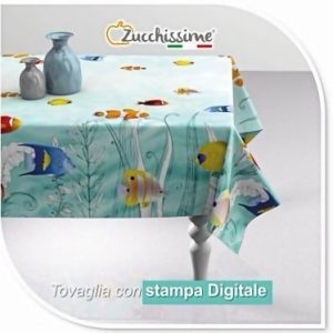 Tovaglia Zucchissime modello “Mare” da 6 posti in cotone con stampa digitale