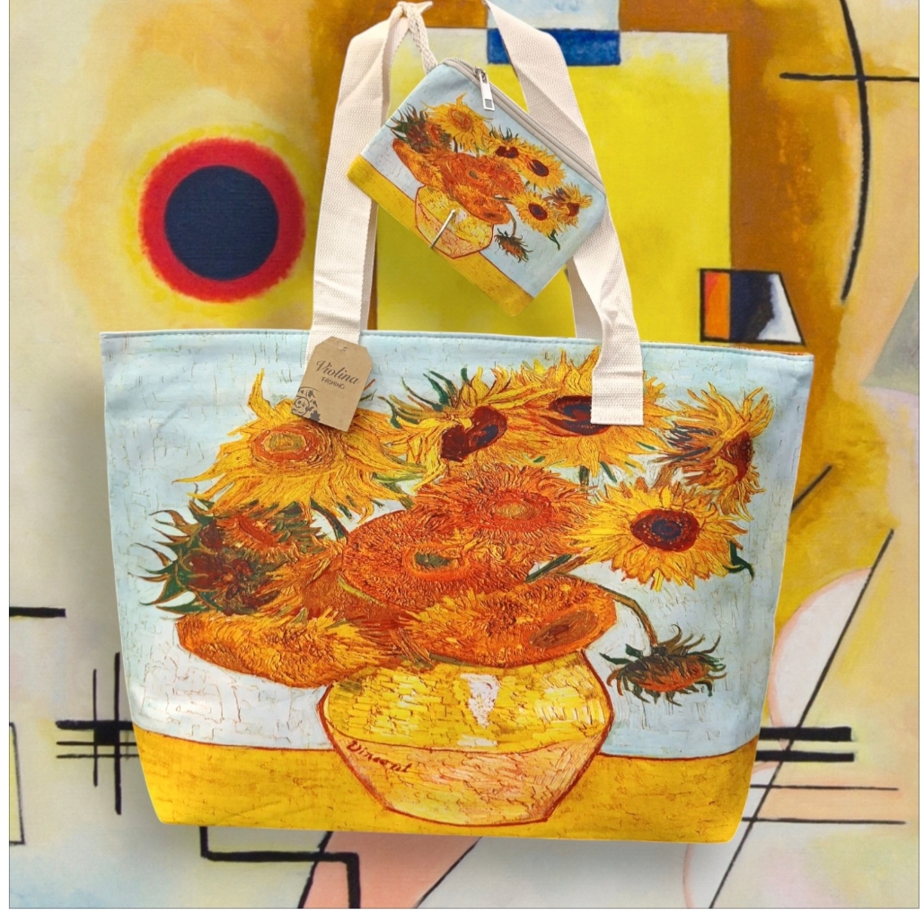 Borsa mare serie “quadri d’autore” modello “I Girasoli” di Vincent Van Gogh - immagine 2