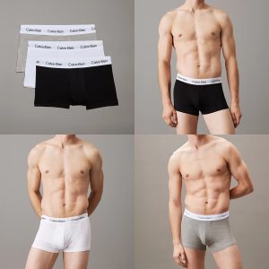 Boxer uomo Calvin Klein in cotone elasticizzato multicolore (bianco – nero – grigio ) in confezione da 3 pezzi