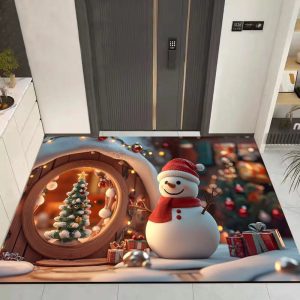 Tappeto Natalizio Antiscivolo 50×80 cm – Pupazzo di Neve e Regali per Bagno e Casa