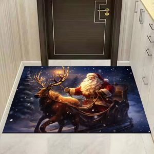 Tappeto Decorativo Natalizio 50×80 cm – Babbo Natale sulla Slitta