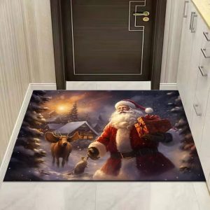 Tappeto natalizio 50×80 cm con Babbo Natale con pacchi regalo– casa e bagno