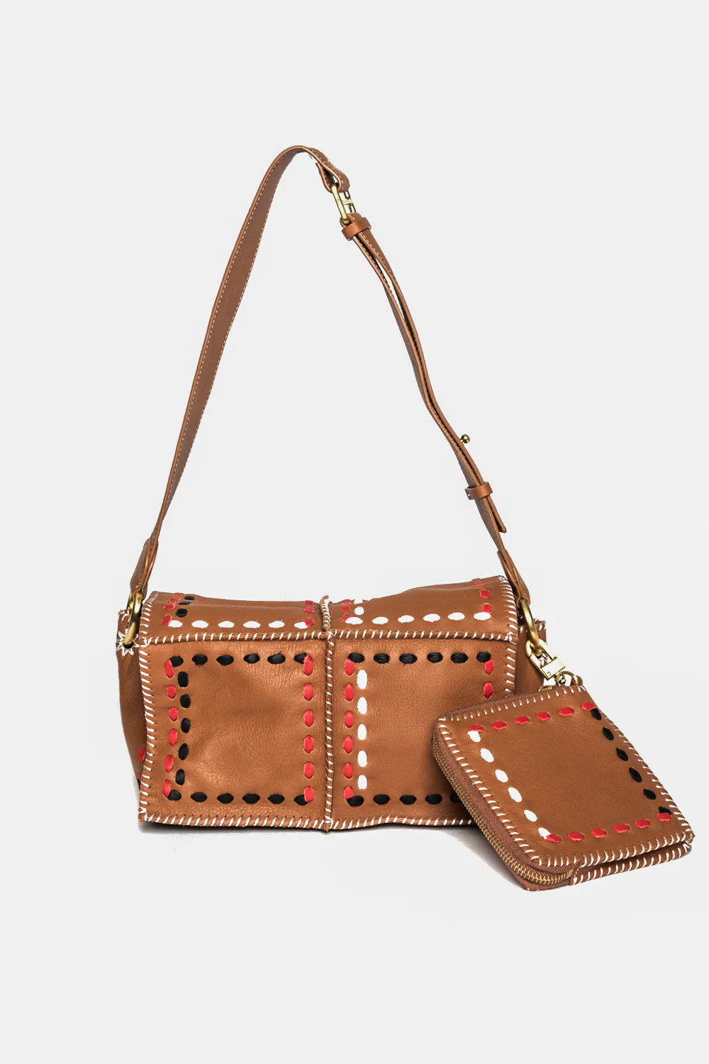 Tracolla Jamin Peuch patchwork in pelle marrone jonu SH tartan - immagine 4