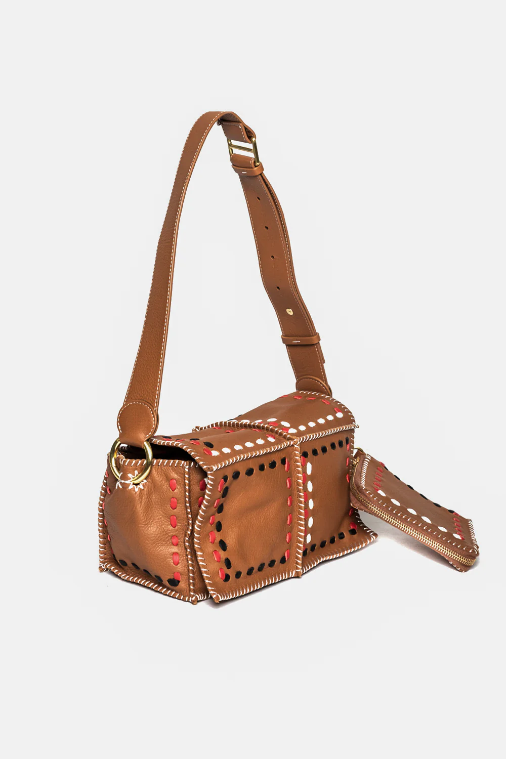 Tracolla Jamin Peuch patchwork in pelle marrone jonu SH tartan - immagine 3