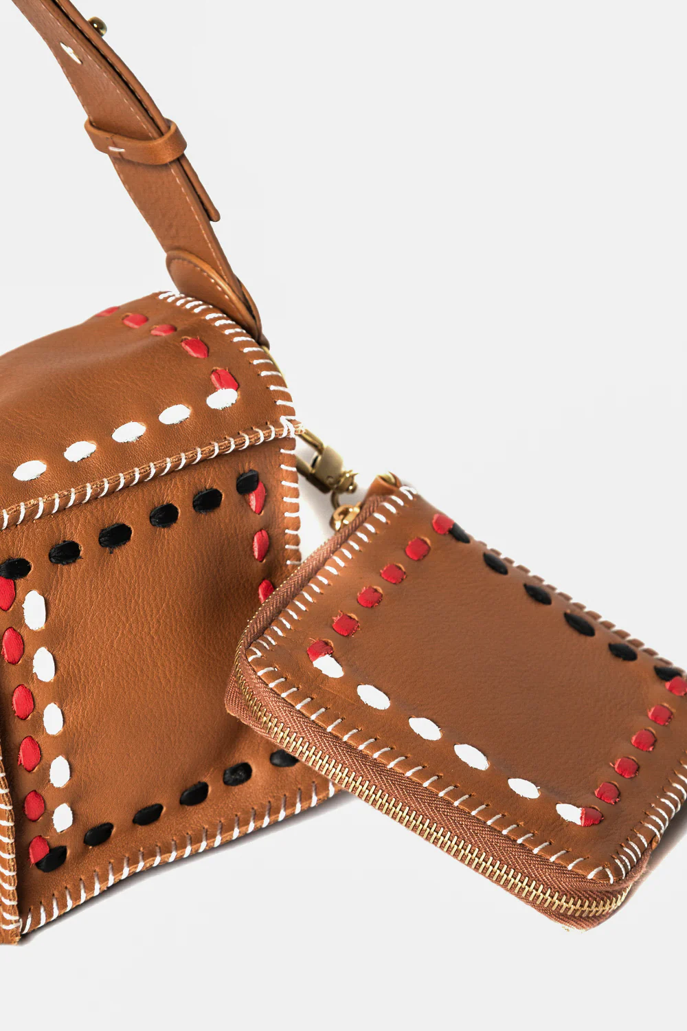Tracolla Jamin Peuch patchwork in pelle marrone jonu SH tartan - immagine 5