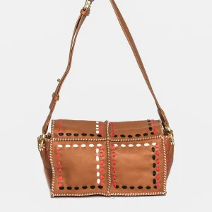 Tracolla Jamin Peuch patchwork in pelle marrone jonu SH tartan