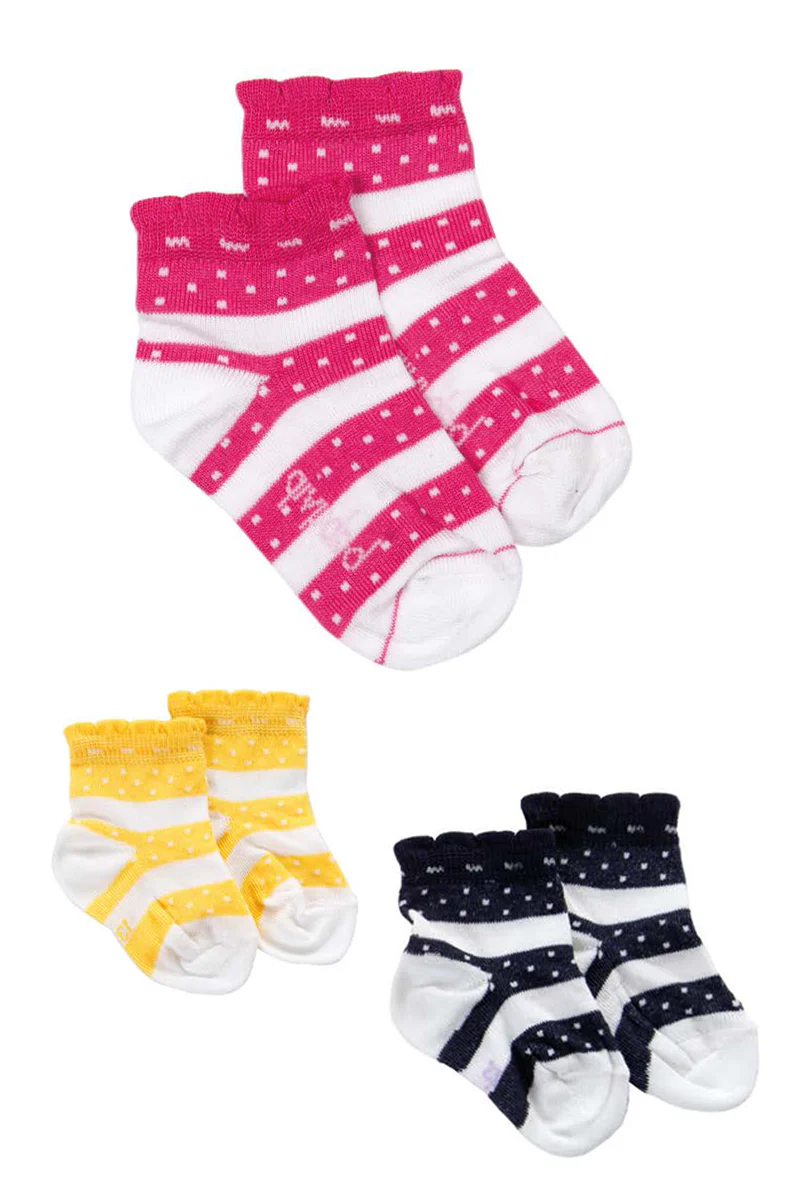 3 paia calzino corto in cotone mercerizzato con fantasia fasciata e a pois - immagine 2