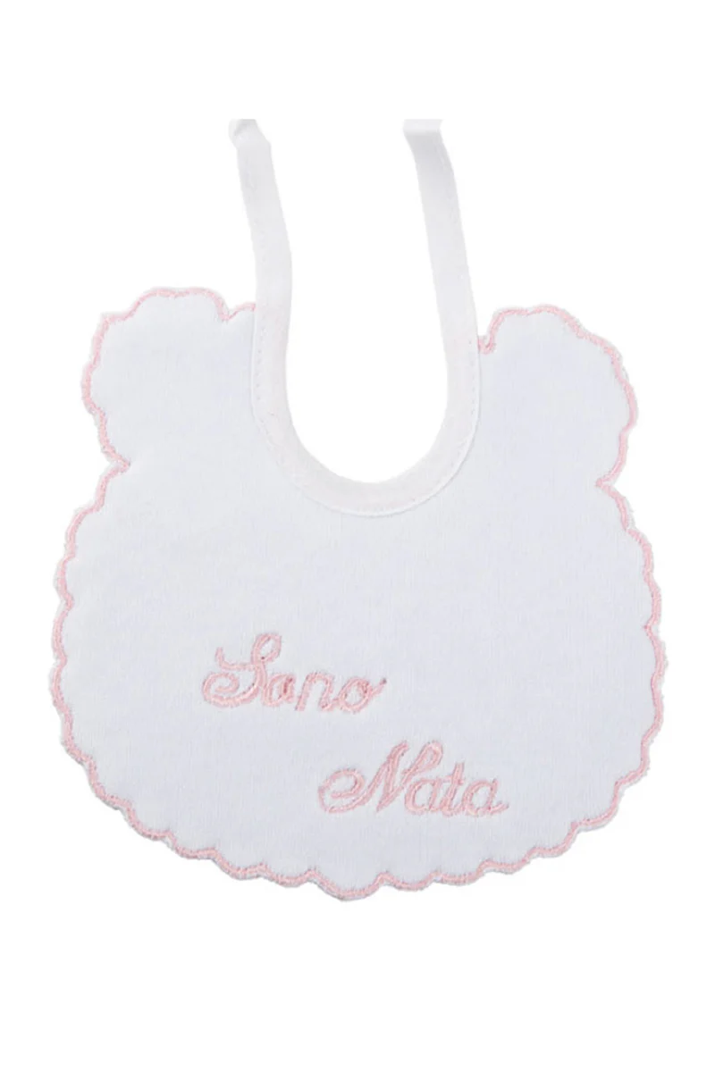 Bavetta neonato in cotone con ricamo "Sono Nato" - immagine 3