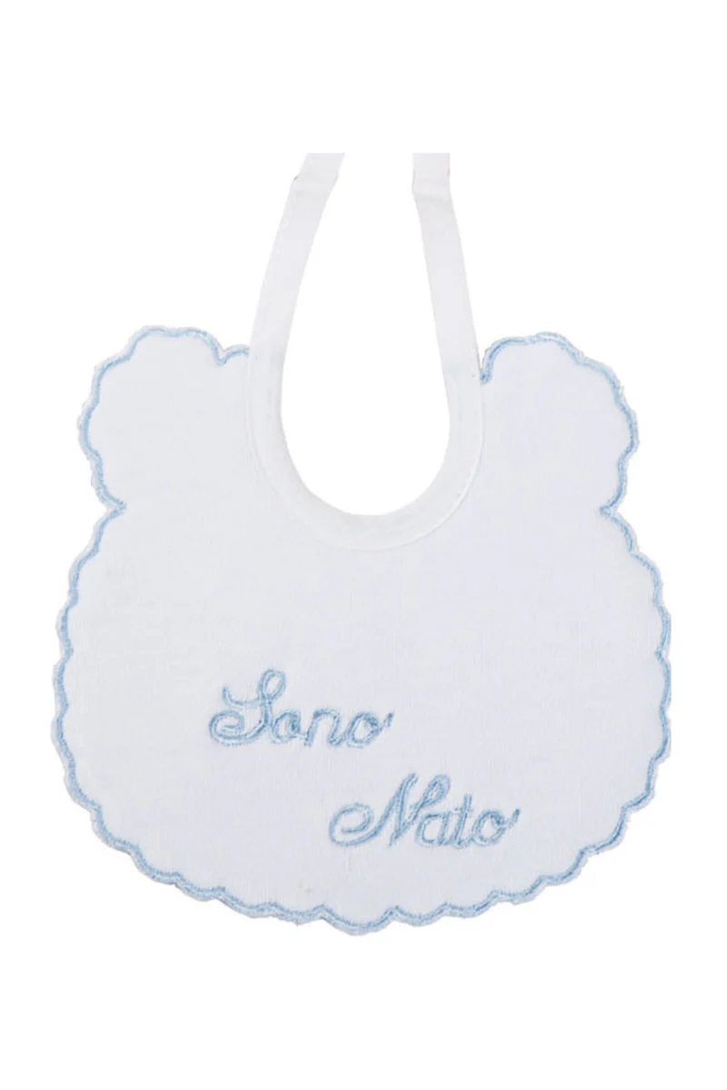 Bavetta neonato in cotone con ricamo "Sono Nato" - immagine 5