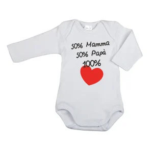 Body manica lunga con stampa "50% Mamma 50% Papà 100% Cuore"