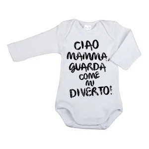 Body manica lunga con stampa "Ciao Mamma, guarda come mi diverto!"