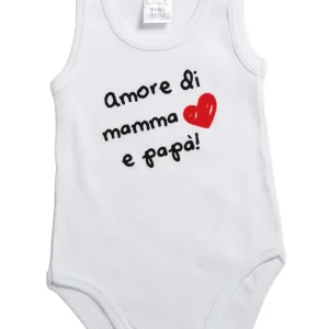 Body spalla larga con stampa "Amore di Mamma e Papà"