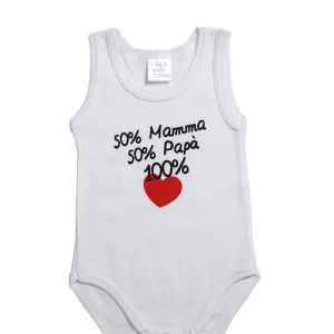 Body spalla larga con stampa "50% Mamma 50% Papà 100% Love"