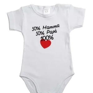 Body mezza manica con stampa "50% Mamma 50% Papà 100% Love"